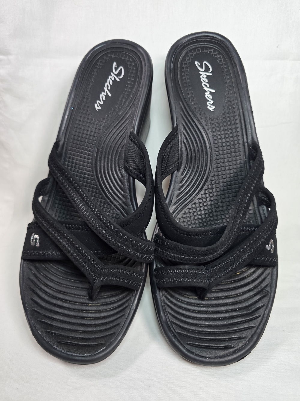 Skechers Women’s Black Wedge Sandals - Comfortable Everyday Wear - Picture 2 of 9
